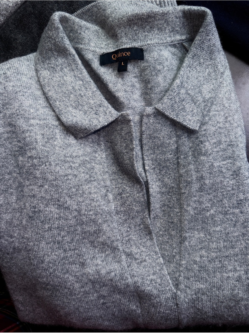 Quince Light Gray Cashmere  V-Neck Collared Women's Sweater - Picture 2 of 7